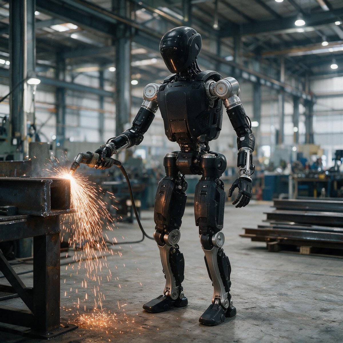 Vinlandic heavy-duty humanoid robot at industrial welding site